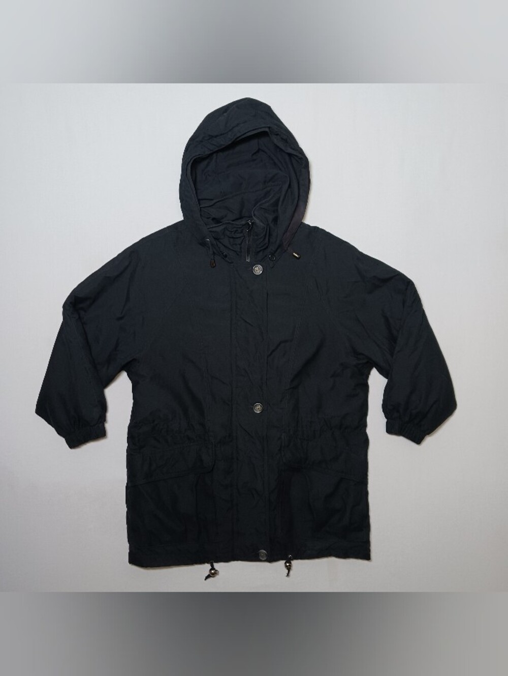 Vintage London Fog Womens Hooded Parka Small Petite Full Zip Thinsulate Black